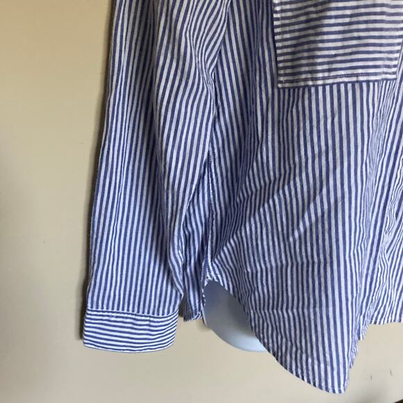 Rails Medium Frances Button Up Banker Stripe Floral Patches Blouse Embroidered - Picture 12 of 16